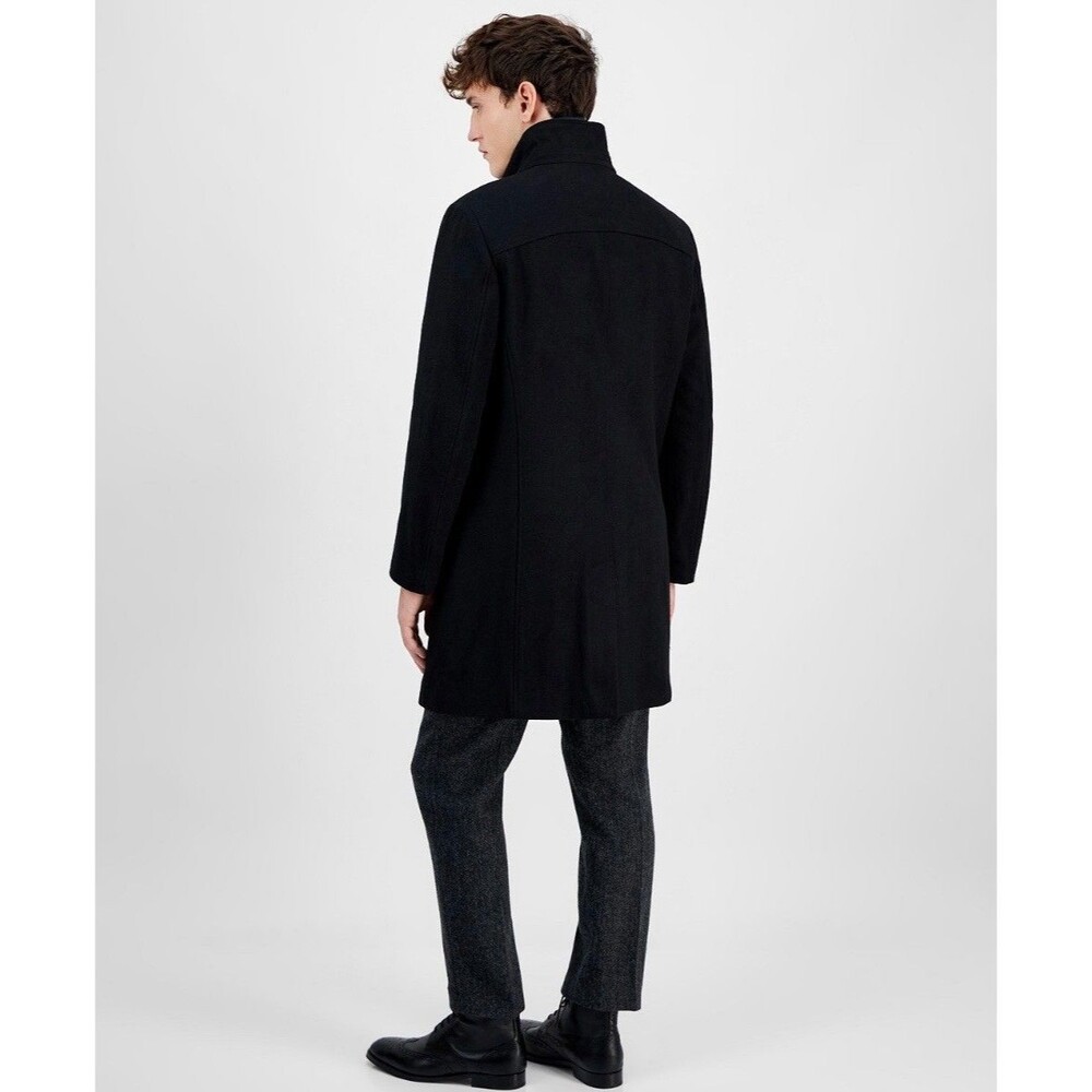 $395 NEW NAUTICA Mens 42L Black Soft Wool Modern Fit 38" Long OverCoat Jacket - Picture 8 of 10